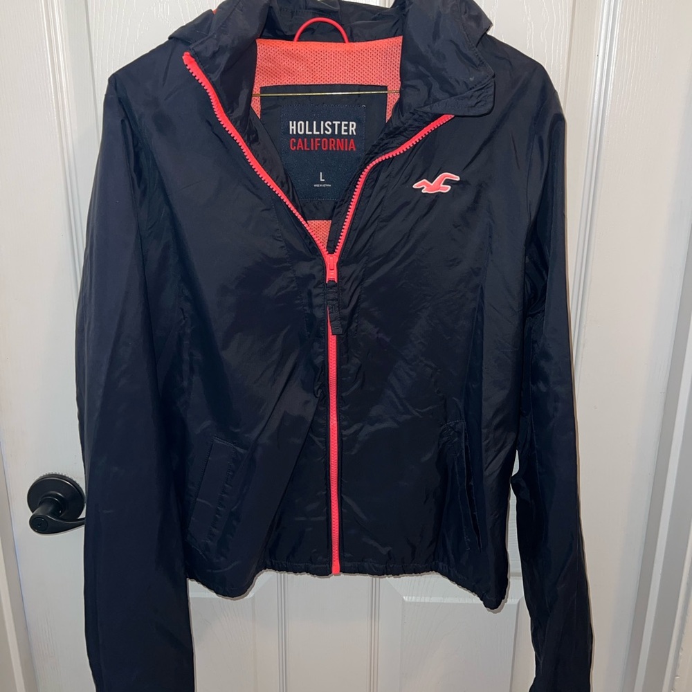 Hollister Navy and Coral Windbreaker Jacket